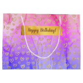 Roze Paars Gold Hearts Eigen Happy Birthday Groot Cadeauzakje (Achterkant)