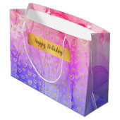 Roze Paars Gold Hearts Eigen Happy Birthday Groot Cadeauzakje (Achterkant Gekanteld)