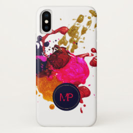 Roze Paars Gold Nailpolish Splatter Monogram Case-Mate iPhone Case
