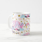 Roze Paars Gold Star Unicorn Naam Monogram Koffiemok (Voorkant links)