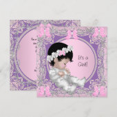 Roze Paars grijs Baby shower Schudkind meisje Kaart (Voorkant / Achterkant)