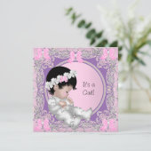 Roze Paars grijs Baby shower Schudkind meisje Kaart (Staand voorkant)