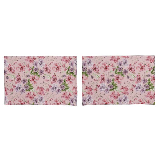 Roze Paars Groen Bloemig Groenery Elegant Kussensloop (Voorkant-Set)