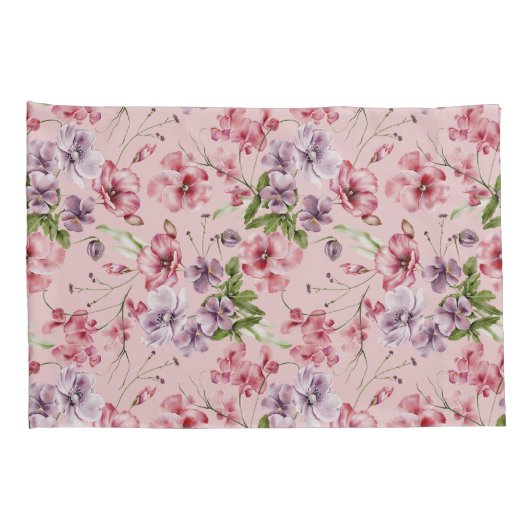 Roze Paars Groen Bloemig Groenery Elegant Kussensloop (Achterkant-Rechts)