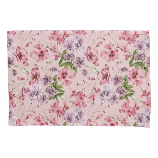 Roze Paars Groen Bloemig Groenery Elegant Kussensloop (Voorkant-Links)