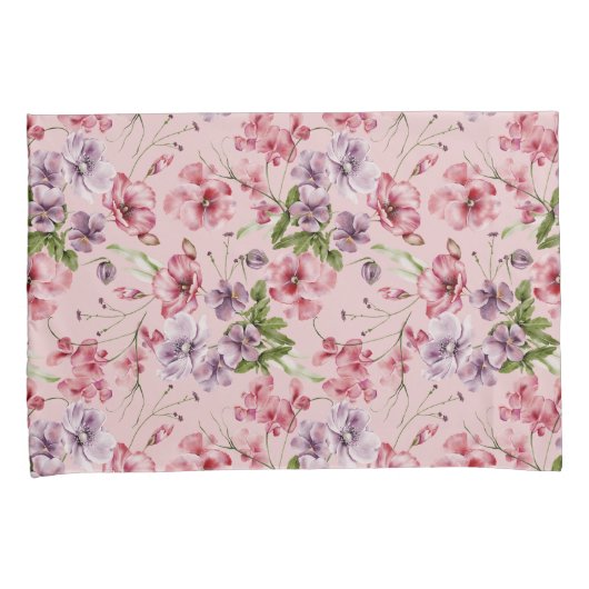 Roze Paars Groen Bloemig Groenery Elegant Kussensloop (Voorkant-Rechts)