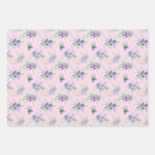 Roze Paars Groen Bloemig Verjaardags Bruidsfeest Inpakpapier Vel (Voorkant 2)