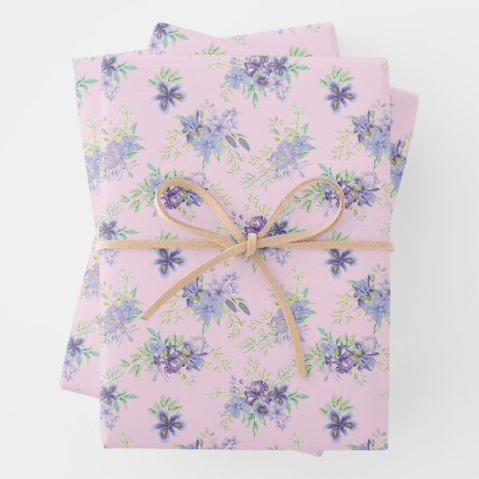 Roze Paars Groen Bloemig Verjaardags Bruidsfeest Inpakpapier Vel (In situ)