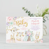 Roze Paars Mint Tribal Woodland Baby shower Kaart (Staand voorkant)
