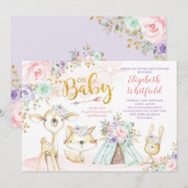 Roze Paars Mint Tribal Woodland Baby shower Kaart