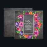 Roze Paars Oranje Floral Chalkboard 50th Birthday Kaart<br><div class="desc">Kleurrijke botanische roze,  oranje en paarse waterverf floral op uitnodiging van de 50ste verjaardagspartij op het zwarte bord. Tekst,  lettertype,  tekengrootte en kleur zijn volledig aanpasbaar,  zodat deze kaart volledig aan uw behoeften kan worden aangepast.</div>