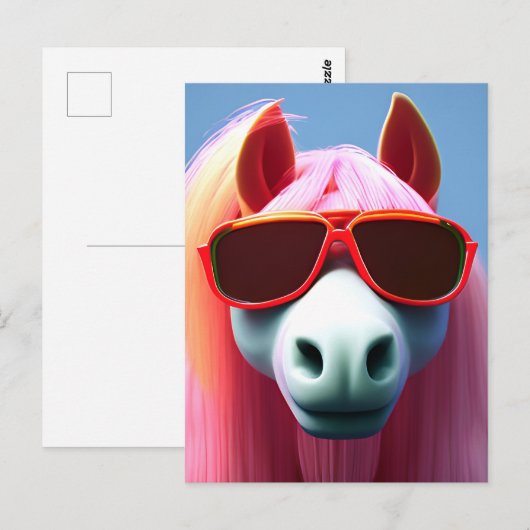 Roze paars paard in zonnebrillen Briefkaart (Voorkant / Achterkant)