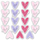 Roze Paars + Rode Aquarel Hart Envelopezegels Sticker (Voorkant)