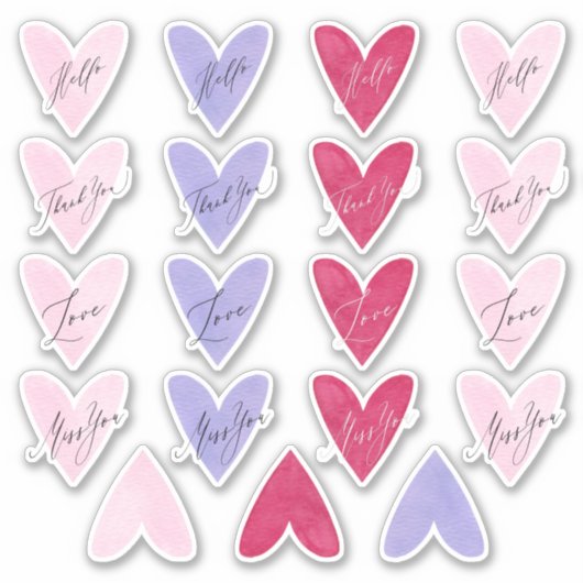 Roze Paars + Rode Waterverf Hart Envelopezegels Sticker (Voorkant)