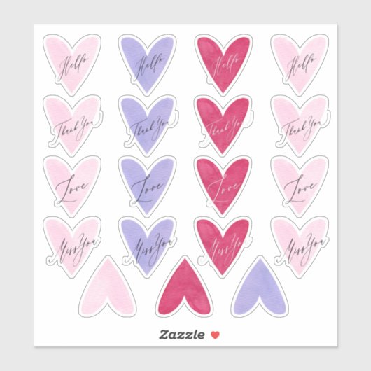 Roze Paars + Rode Waterverf Heart Envelope Seals Sticker (Vel)