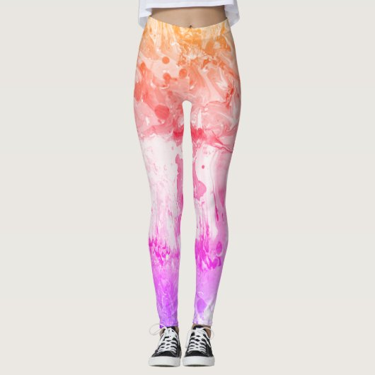 Roze Paars Rood Geel Witte Moderne Abstract Leggings (Voorkant)
