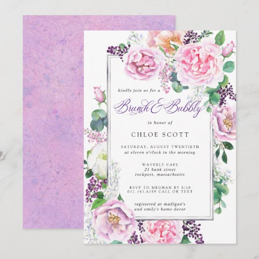 Roze Paars Roos Floral Bridal Brunch Bubble Kaart (Voorkant / Achterkant)
