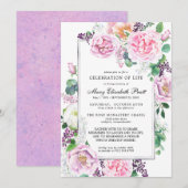 Roze Paars Roos Floral Celebration of Life Kaart (Voorkant / Achterkant)