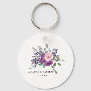 Roze Paars Roos Floral Persoonlijke bruiloft Sleutelhanger