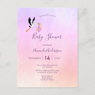 Roze paars roos goud baby shower briefkaart