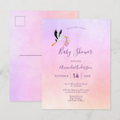 Roze paars roos goud baby shower briefkaart (Voorkant / Achterkant)