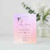 Roze paars roos goud baby shower briefkaart (Staand voorkant)