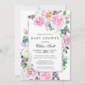 Roze Paars Roos Peony Floral Baby shower Kaart (Voorkant)
