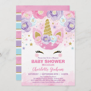 Roze Paars Unicorn Magische Stars Baby shower Kaart