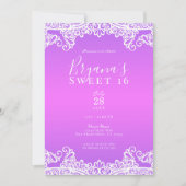 Roze Paars & White Lace Sweet 16 Party Kaart (Voorkant)