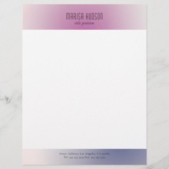 Roze Paars Wit Minimalistische Esthetische Gradiën Briefhoofd (Voorkant)