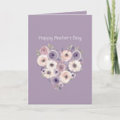 Roze Paars Witte Bloemhart Moederdag Kaart (Voorkant)
