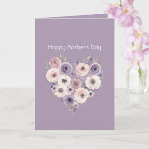 Roze Paars Witte Bloemhart Moederdag Kaart