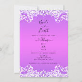 Roze Paars & Witte Kant Elegante Trouwfeest Kaart (Voorkant)
