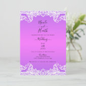 Roze Paars & Witte Kant Elegante Trouwfeest Kaart (Staand voorkant)