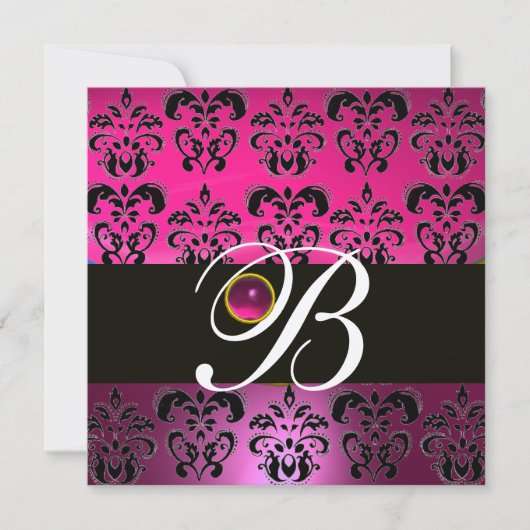 ROZE PAARS ZWART DAMAST MONOGRAM Amethist Fuchsia Kaart (Voorkant)