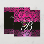 ROZE PAARS ZWART DAMAST MONOGRAM Amethist Fuchsia Kaart (Voorkant / Achterkant)
