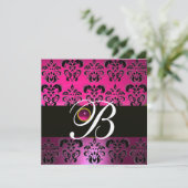 ROZE PAARS ZWART DAMAST MONOGRAM Amethist Fuchsia Kaart (Staand voorkant)