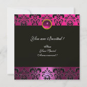 ROZE PAARS ZWART DAMAST MONOGRAM Amethist Fuchsia Kaart (Achterkant)