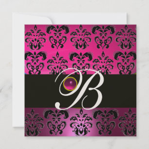 ROZE PAARS ZWART DAMAST MONOGRAM Amethist Fuchsia Kaart