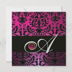 ROZE PAARS ZWART DAMAST MONOGRAM Amethist Fuchsia Kaart