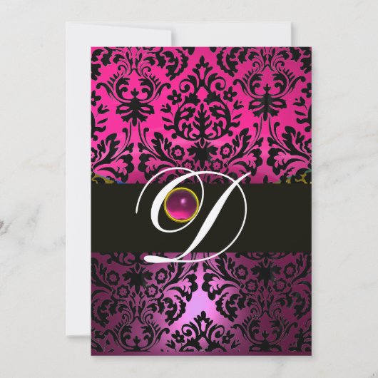 ROZE PAARS ZWART DAMAST MONOGRAM Amethist Fuchsia Kaart (Voorkant)