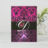 ROZE PAARS ZWART DAMAST MONOGRAM Amethist Fuchsia Kaart (Staand voorkant)