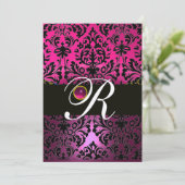 ROZE PAARS ZWART DAMAST MONOGRAM Amethist Fuchsia Kaart (Staand voorkant)