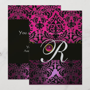 ROZE PAARS ZWART DAMAST MONOGRAM Amethist Fuchsia Kaart