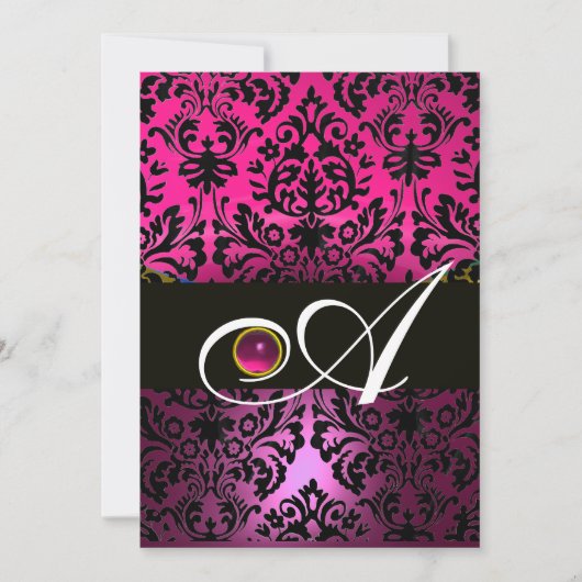ROZE PAARS ZWART DAMAST MONOGRAM Amethist Fuchsia Kaart (Voorkant)