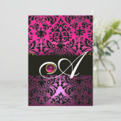 ROZE PAARS ZWART DAMAST MONOGRAM Amethist Fuchsia Kaart (Staand voorkant)