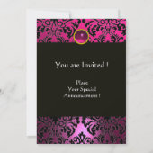 ROZE PAARS ZWART DAMAST MONOGRAM Amethist Fuchsia Kaart (Achterkant)