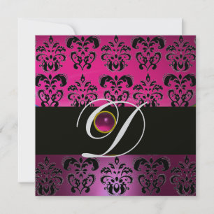 ROZE PAARS ZWART DAMAST MONOGRAM Amethist Fuchsia Kaart