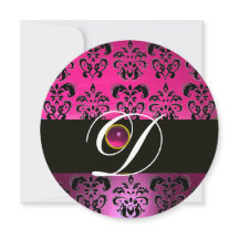 ROZE PAARS ZWART DAMAST MONOGRAM Amethist Fuchsia