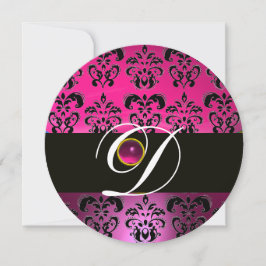 ROZE PAARS ZWART DAMAST MONOGRAM Amethist Fuchsia Kaart
